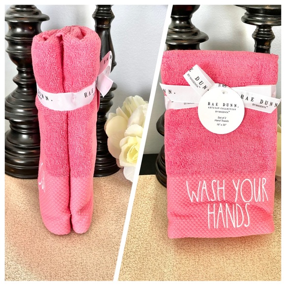NWT Rae Dunn SET OF 2 WASH YOUR HANDS Hand Towels - Picture 1 of 5